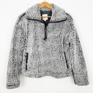 Thread & Supply Charcoal Fleece Teddy Cozy Long Sleeve Pullover 1/4 Zip Jacket M
